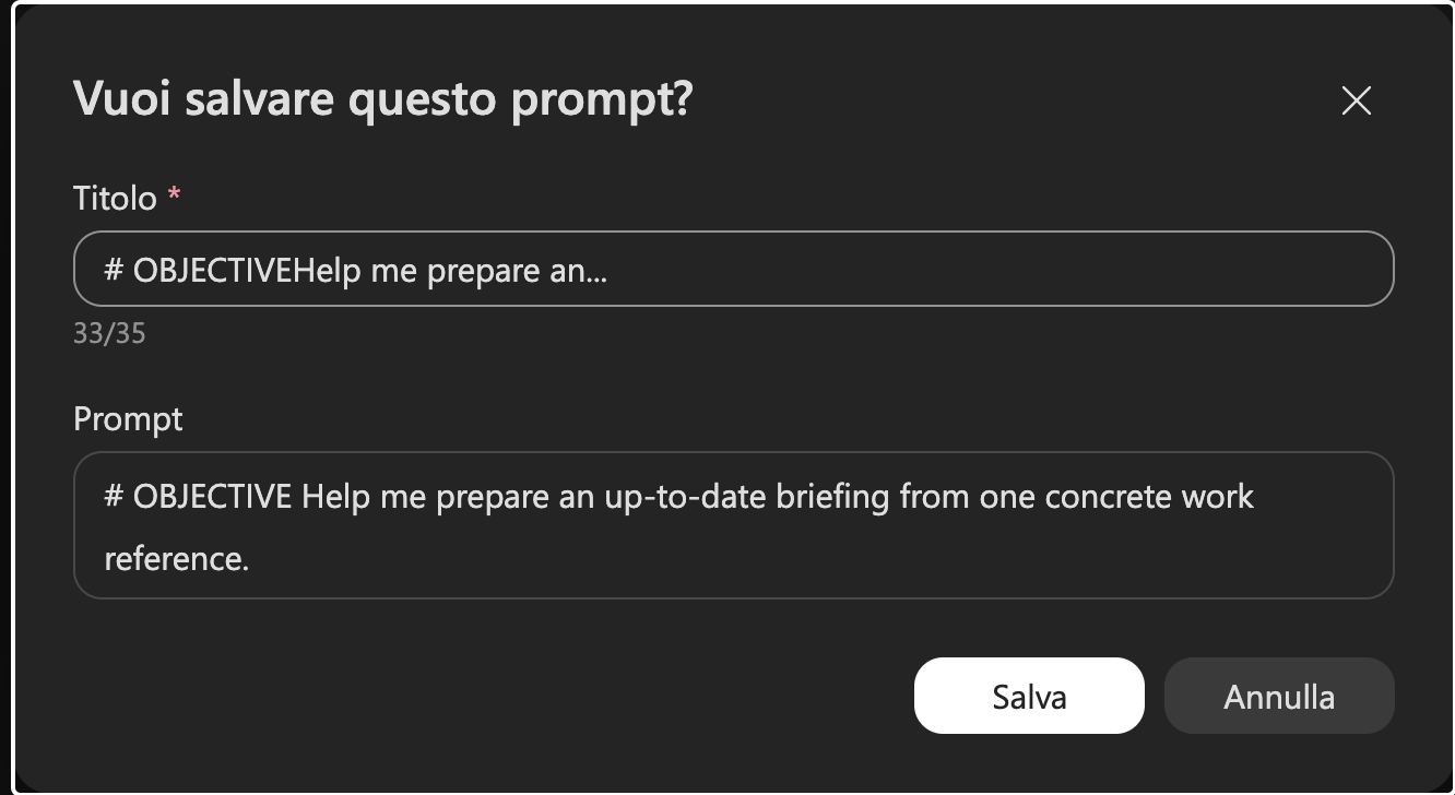 Dialog to save and name a prompt in Microsoft Copilot