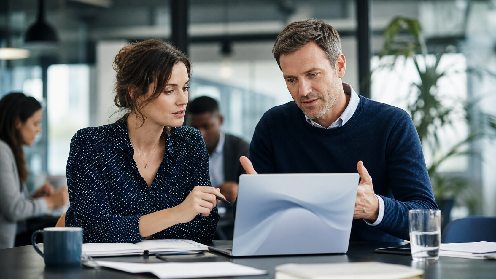 Two people work together with the support of artificial intelligence
